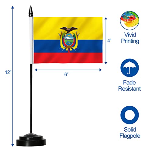 Conjunto de bandeira de mesa de luxo Anley Equador - bandeira de mesa equatoriana em miniatura de 6