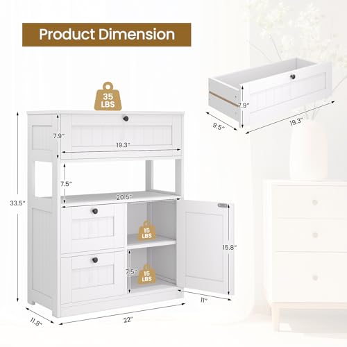 Bathroom Cabinet, Modern Bathroom Floor Storage Cabinet Organizer with 1 Door and 3 Drawers, Freestanding Cupboard for Kitchen/Living Room Use - Image 4