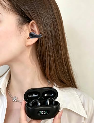 Image of Paekole Open Ear Earbuds 2026 Clip On Earbuds Open Ear Headphones, Premium Bluetooth, Hi‑Res Audio, Long Lasting 80H Playtime, IP66 Waterproof, Clip On Earbuds for Daily & Sports Workout, Black