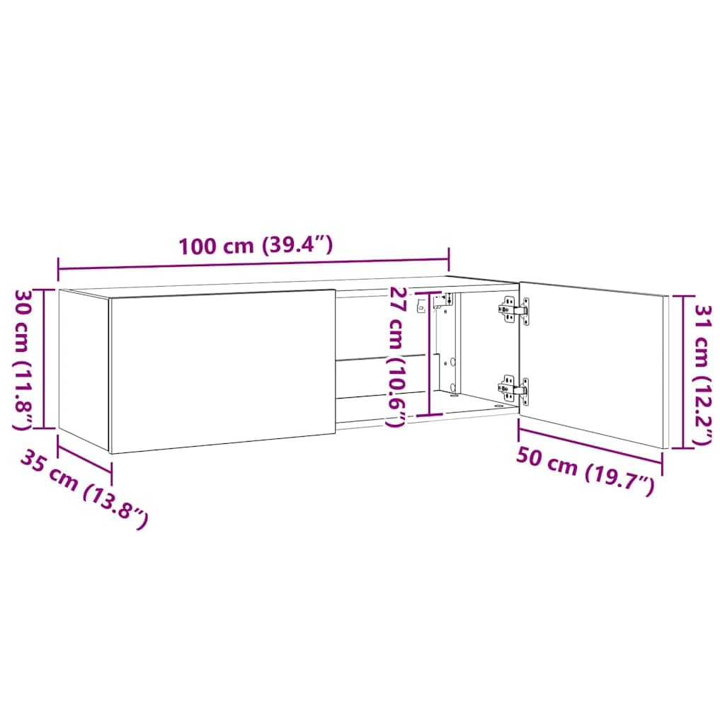 vidaXL Meuble TV Mural avec lumières LED Sonoma Gris 100x35x31 cm
