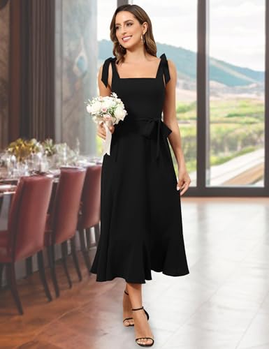 Royal Matrix Women'S Midi Dresses For Wedding Guest Semi Formal Dress For Cocktail Party Square Neck Split Bridesmaid Dress thumb #5
