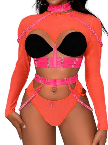 Image of Kaei&Shi Rave Outfit, Adjustable Strappy, Contrast Color, Choker, Chain Belt