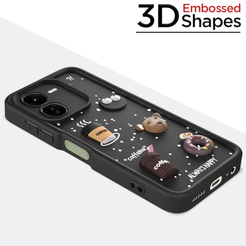 Image of Pikkme Back Cover for IQOO Z9x 5G | 3D Bear Silicone Cute & Fun Coffee Cartoon | Full Body Protection Bumper Case (Black)