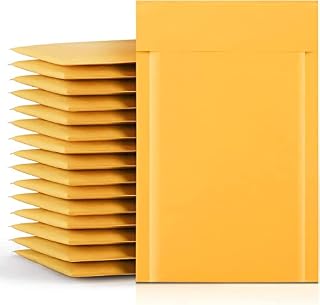 Switory Padded Envelopes Small 50pc 4X7 in(10.2x17.8cm) Yellow Bubble Mailers Self-Seal for Kraft Packaging Bags Gold Small Bubble Envelopes