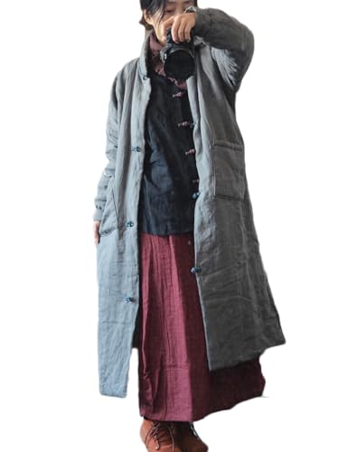 NFYM Women Winter Long Coat Quilted Jacket Thicken Padding Retro Mandarin Collar Button Down Outwear3