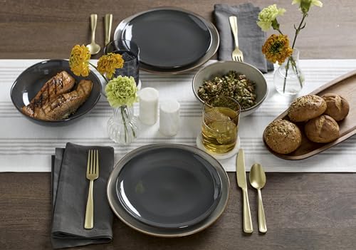 Image of Oneida Dinnerware Set, Organic Shades Gray 18-Piece Dinnerware Set, Service For 6, Stoneware Material, Dishwasher And Microwave Safe, Bowls, Plates And Bowls, Dinner Dishes, Plates (Gray, 18 Piece)