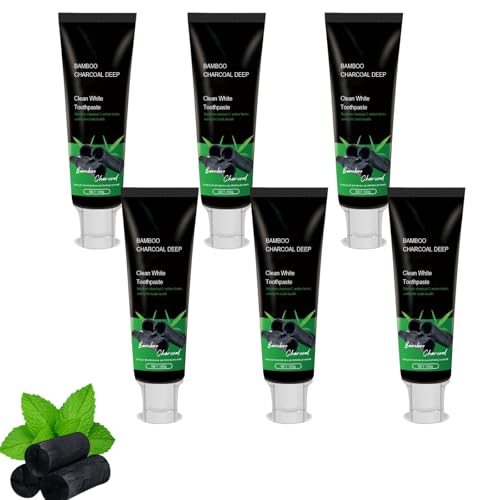 Bamboo Charcoal Teeth Whitening Zahnpasta, Fluorid frei natürliche Whitening Zahnpasta mit Aktivkohle, Emaille sicher Antiplaque Zahnpasta für empfindliche Zähne, frische Minze SLS frei (6pcs)