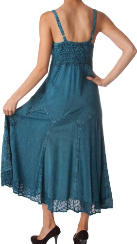 Sakkas Stonewashed Rayon Embroidered Adjustable Spaghetti Straps Long Dress - Steel Blue - S/M - Thumbnail 7
