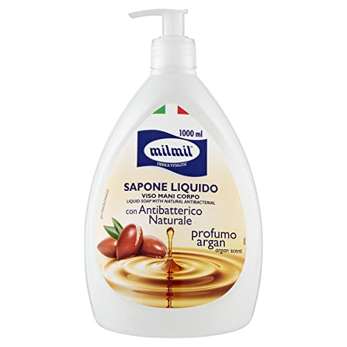 milmil Argan-Flüssigseife mit natürlichem antibakteriellem Antibakteriell, 1000 ml, Seife mit Spender, Handseife, Gesichtseife, Körperseife, pH-Wert, dermatologisch getestet Cover