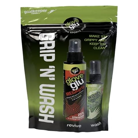 gloveglu Unisex Mega Bundle Grip 'N' WASH, Mega Grip 120ml and 50ml Glove Wash & Prepare. For all Goalkeeping Gloves Cover
