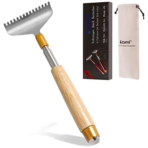 Oversized Back Scratcher, Azymi Long Back Scratcher for Women Men with Wooden Handle/ Roll Ball/ Wider 15-Teeth Claw Heavy-Duty Manual Metal Back Head Scratcher Cover