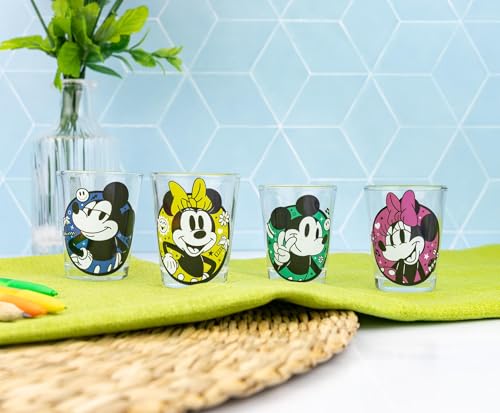 Image of Silver Buffalo Disney Mickey and Minnie Mouse 4 Piece Mini Glass Set, 1.5 Ounces