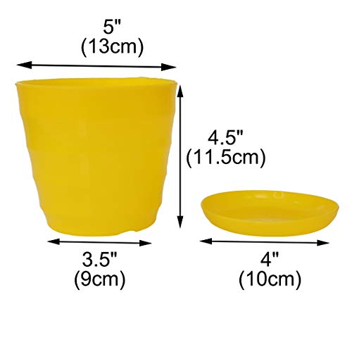 Sourcingmap Plastic Planters Indoor Flower Pot with Tray Mini Plastic Flower Seedlings Pot Garden Plant Pot Home Decoration Flower Pot 13cm Dia Yellow - Image 2