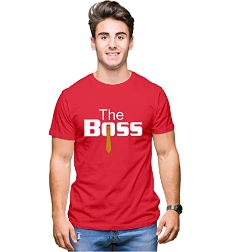 Image of Hangout Hub Hangout-Hub024$P Couple Tshirts for Couples | Printed The Boss The Real Boss T-Shirts | Men's and Women's Round Neck T-Shirt (Pack of 2, Cotton, Half Sleeves)