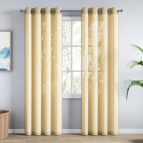 Image of haus & kinder Sheer Door Curtains 7 Feet Long Pack of 2 Door Curtains, 7 Feet Curtains for Door, Light-Filtering & Breathable (Luma Cream, 114x213cm)