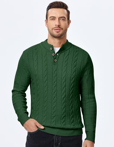 JMIERR Men's Wool Blend Cable Knit Sweater Casual Long Sleeve Button Stand Collar Old Money Pullover Sweaters3