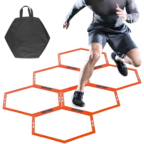 Reonite 6PCS Hex Agility Rings Speed Rings Premium Hexagon Rings with Carry Bag Portable Agility Hurdles Ladder for Agility Footwork Training