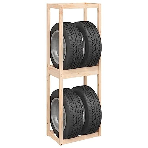 Tomostar Étagère à Pneus, Support de Rangement Porte-Pneu Rack pour Pneus 63x40x180 cm Bois de pin Massif
