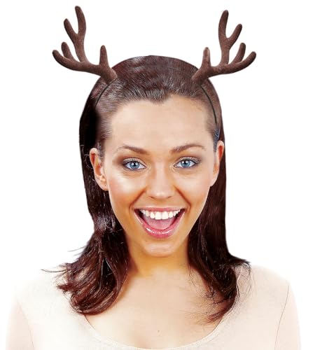 W WIDMANN MILANO Party Fashion 9538D - Beflocktes Rentiergeweih, Accessoire, Haarschmuck, Kopfschmuck, Weihnachten, Karneval, Fasching, Mottoparty