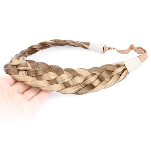 BOBIYA 5 Strand Synthetic Hair Braided Headband Classic Chunky Wide Plaited Braids Elastic Stretch Hairpiece for Women Girl (Buttered Toast) - Image 2