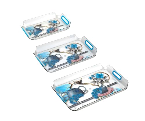 Image of Serving Tray /Tray Sets for Serving Multi-Use Nashta Plate & Kitchen's Tea Tray, Serving Tray Set of 3 Perfect Tray Sets for Hosting Guests at Home, Serving Trays Set for Kitchen.