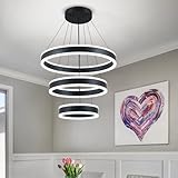 O'NEELDY Modern LED Chandeliers Adjustable Hanging Black Pendant Light Fixture 3 Ring Flush Mount Chandeliers for Bedroom,Kitchen,Island Cafe