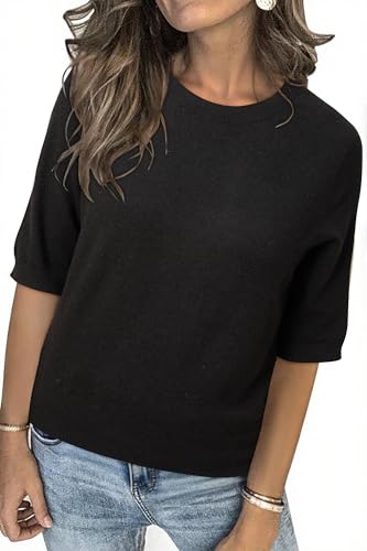 Image of Arach&Cloz Women's Short Sleeve Crew Neck Sweaters Trendy Teacher Work Tops | Lightweight&Breathable Fabric, Texture Knit Design, Relaxed Fit, Business Casual Outfits, Teacher Work Tops Fall 2026