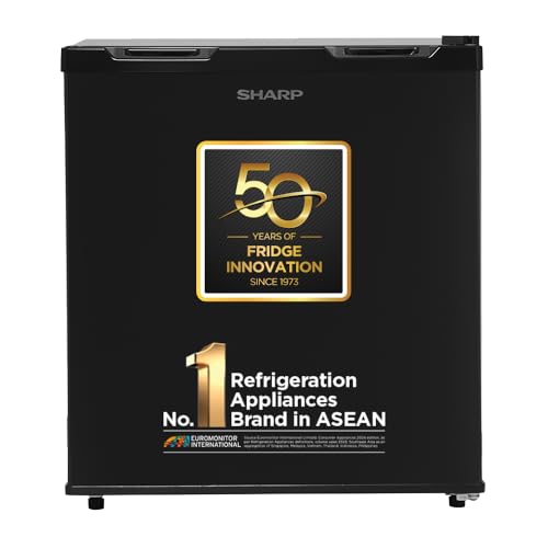 Image of SHARP 50L 2 Star Mini Direct Cool Single Door Refrigerator |Japan 7 Shield Protection|Toughened Glass shelves (Metal Black, SJ-MRW055N3-PKS)