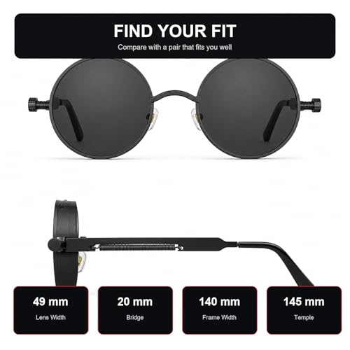Image of PROUDDEMON Retro Gothic Steampunk Sunglasses for Women Men Round Lens Metal Frame