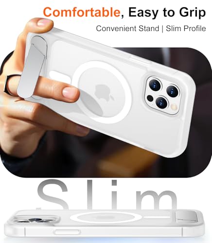 Image of Magnetic Compatible with iPhone 12 Pro Max Case, [Built-in Invisible Kickstand][Compatible with MagSafe][Military Grade Shockproof] Slim Translucent Matte Phone Case for iPhone 12 Pro Max 6.7 inch