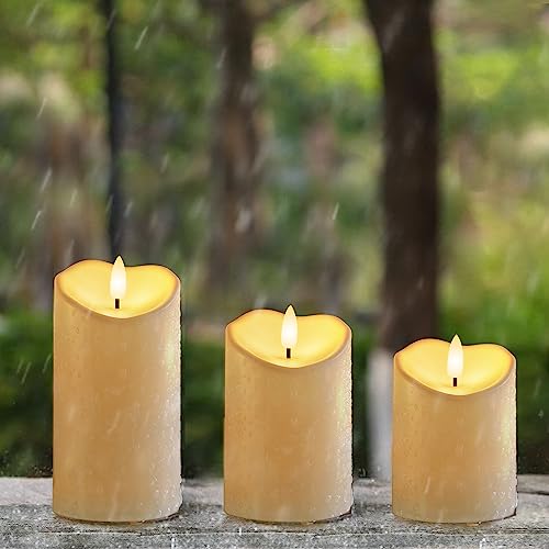 Image of Amagic Flickering Flameless Candles, Waterproof Outdoor Indoor Battery Operated LED Candles with Remote Timers, Won't Melt, Ivory Plastic, D3 x H4 5 inch 6 inch, Set of 3 (Pack of 2)
