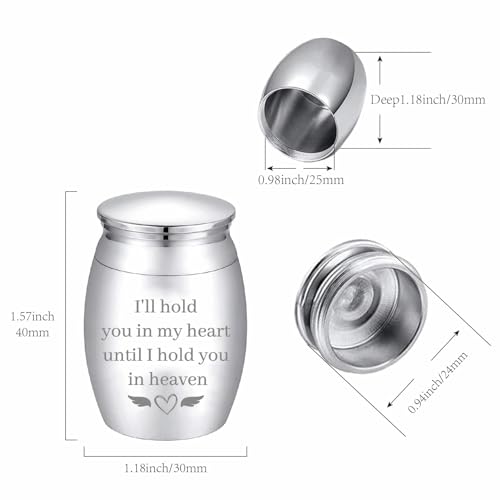 CREATCABIN Heart Wing Mini Cremation Urns Small Keepsake Urn Set Metal Sharing Funeral Urn Stainless Steel Miniature Burial Funeral Jar Memorial Ashes Holder Urns for Human Pets Silvery 1.57x1.18Inch - Image 2