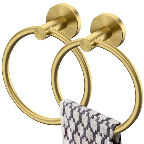 LOSYHU 2 Pack Wall Mounted Towel Ring, Stainless Steel Hand Towel Holder for Bathroom, Easy to Install & Rustproof Towel Rings for Bathroom, Kitchen, Cloakroom Storage