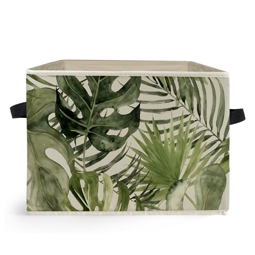Ghoaoivo Boho Tropical Botanical Storage Box Bins, Green Monstera Palm Plant Leaf Collapsible...