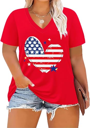 Image of ForHailey Women's Plus Size Short Sleeve Tee Shirt V Neck Basic Ladies Loose Fit T Shirt 1X-5X