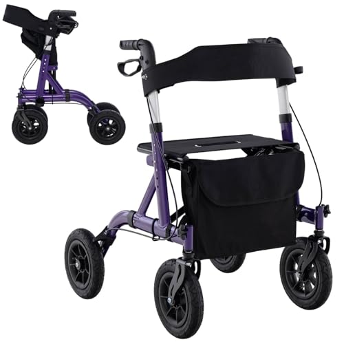 Rollator a 4 ruote con sedile pieghevole leggero, deambulatore per anziani con seduta e ruote, rollator, altezza regolabile in alluminio con ampia, tutto