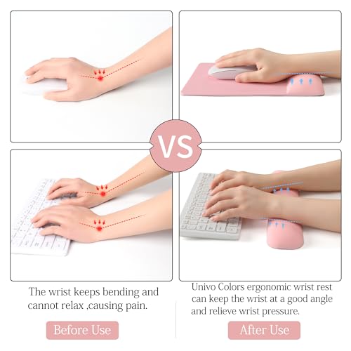 Image of UnivoColors Design-Wave Set of Keyboad Wrist Rest & Mouce Pad,Artificial Sheepskin+Memory Foam+Ergonomic+Anti-Slip Gel, Resilience Support During Work and Gaming,Keyboard Accessory,Pink,N