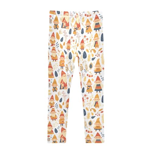 Autumn Gnomes Yellow Leaves Berries Vintage Kids Girl's Leggings Stretchy High Waisted Leg Yoga Pants Gym2