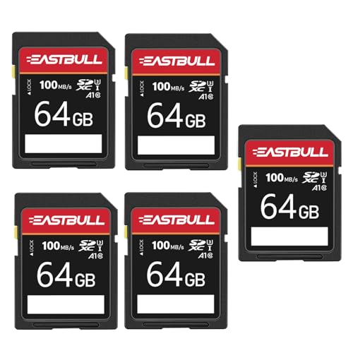 Carte SD 64 Go EASTBULL lot de 5, mémoire flash SDXC classe 10 pour le stockage de photos Full HD
