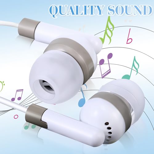 Image of Konohan 500 Pcs Bulk Earbuds with Wire Basic Headphones in Ear for Libraries Laptop, No Microphone 3.5 mm Jack Earbuds Dot Headphones, Individually Bagged (White)