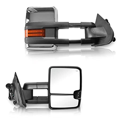 Perfit Zone Towing Mirrors Replacement Fit 2014-2017 For Silverado Sierra, Power Heated,W/Amber Signal,Clearance Lamp,Chrome (Pair Set) #TOP11