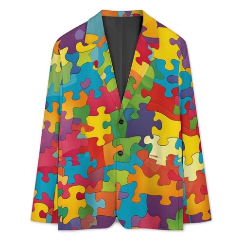 Autism Puzzled Men's Fashion Slim Fit Casual Print Button Suit Jacket Notched Lapel Blazer3