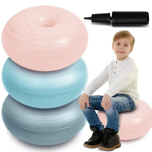 Image of Lewtemi 1 /2 /3 Pcs Flexible Seating for Classroom Elementary 20 Inch Yoga Ball Chair for Kids Wobble Chair for Sensory Kids Large Donut Ball Seats with Inflator for School Office