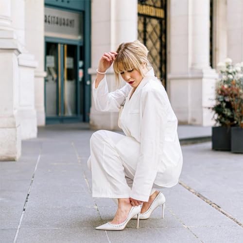 FSJ Women Pumps Pointed Toe High Heel Stilettos Rivets Studded Patent Leather Shoes Size 4-15 US3