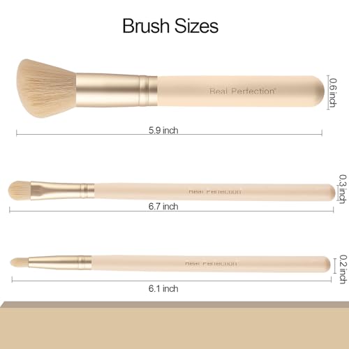 Image of Real Perfection Makeup Brush Set 16 Pcs with 1 Eyebrow Razor Premium Synthetic Foundation Powder Concealers Eyeshadow Blush Makeup Brushes Make up Brushes Kit (Beige)