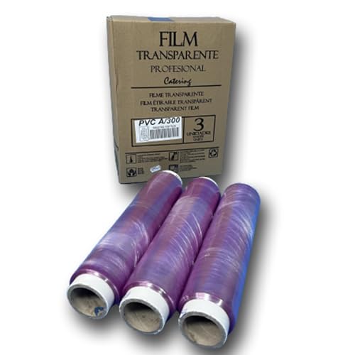 Film transparente alimentario profesional Almericorp®, gran resistencia - Pack 3 rollos (30cm x 300m) - Alimentación, industria, tatuajes.