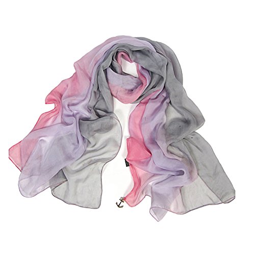 LoveSilk Lange Georgette Seidentuch 100% Seiden-schals Stola in Farbverlauf Farbe Rosa/Grau Cover