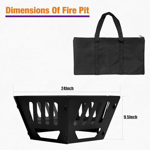 24-inch Fire Pit, Outdoor Portable Wood-Burning Fire Pit Log Stove Fireplace for Camping, Backyard, Garden Picnic Patio and Beach. Comes with A Carry Bag