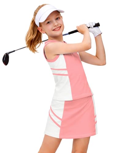 Image of AOBUTE Girls Tennis Golf Outfit Tank Top and Skirt with Shorts Set 4-12 Years