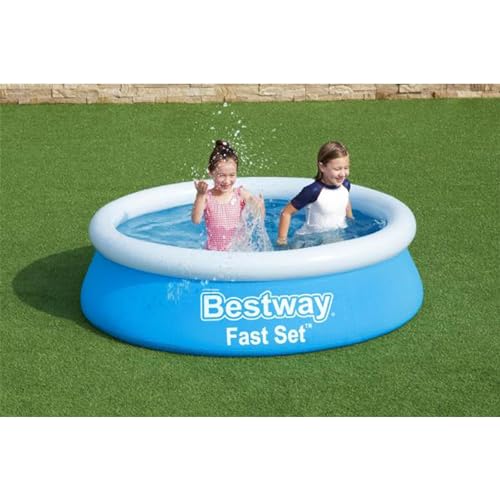 Image of Bestway Fast Set 6 Foot x 20 Inch Round Inflatable Above Ground Outdoor Swimming Pool with 248 Water Capacity and Repair Patch, Blue (Pool Only)